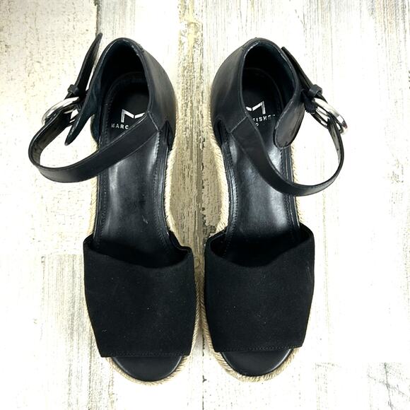 Marc Fisher Women’s 9 Black Leather Buckle Platform Espadrille Sandals NEW - Picture 5 of 10